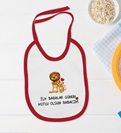 BK Kids İlk Babalar Günü Tasarımlı Kırmızı Bebek Body Zıbın ve Mama Önlüğü Hediye Seti-3