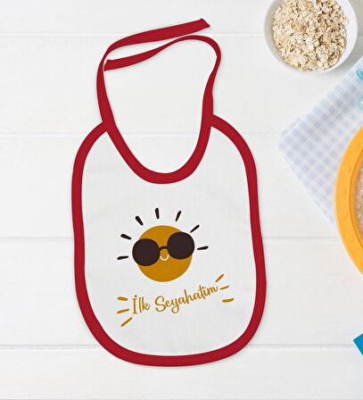 BK Kids İlk Seyahat Tasarımlı Kırmızı Bebek Body Zıbın ve Mama Önlüğü Hediye Seti-1