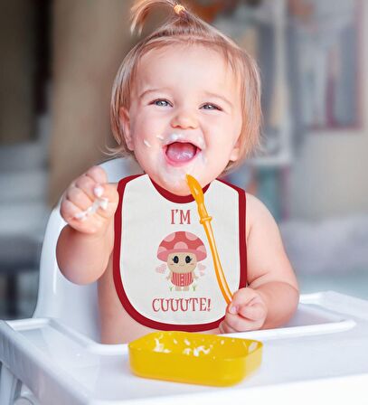 Cute Tasarımlı Kırmızı Bebek Body Zıbın ve Mama Önlüğü Hediye Seti-2