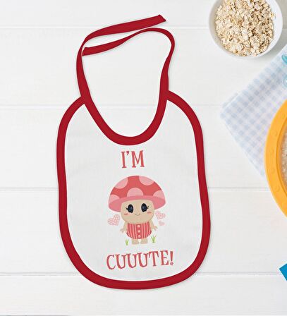 Cute Tasarımlı Kırmızı Bebek Body Zıbın ve Mama Önlüğü Hediye Seti-2