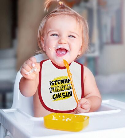 BK Kids İstemiim Fenalık Çıksın Tasarımlı Kırmızı Bebek Body Zıbın ve Mama Önlüğü Hediye Seti-1