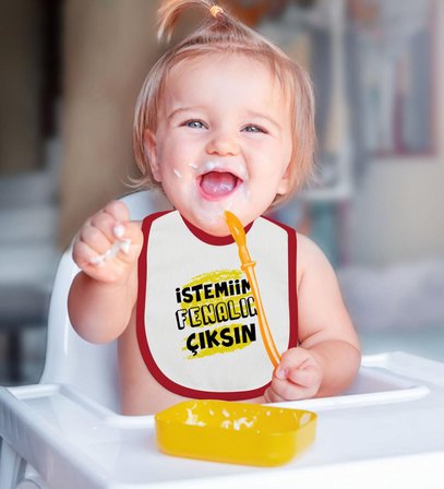BK Kids İstemiim Fenalık Çıksın Tasarımlı Kırmızı Bebek Body Zıbın ve Mama Önlüğü Hediye Seti-1