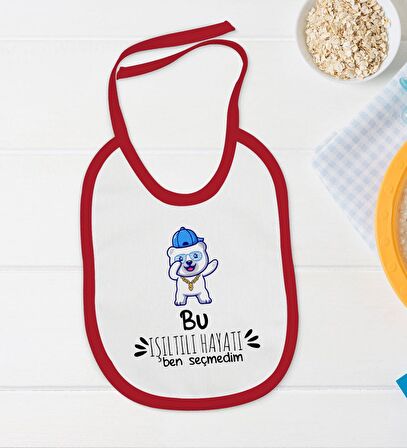 BK Kids Bu Işıltılı Hayatı Ben Seçmedim Tasarımlı Kırmızı Bebek Body Zıbın ve Mama Önlüğü Hediye Seti-1