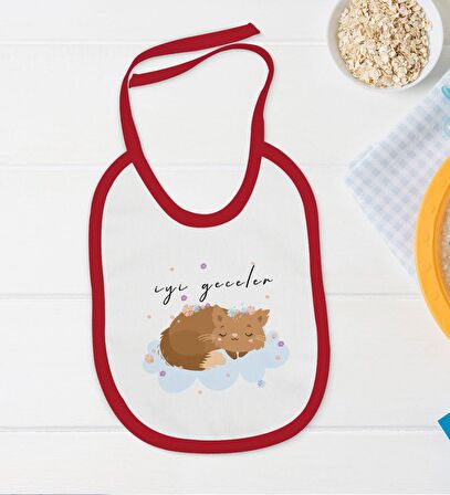 BK Kids İyi Geceler Tasarımlı Kırmızı Bebek Body Zıbın ve Mama Önlüğü Hediye Seti-1