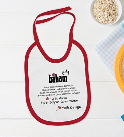 BK Kids Canım Babam Tasarımlı Kırmızı Bebek Body Zıbın ve Mama Önlüğü Hediye Seti-1