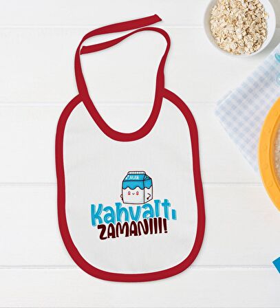 BK Kids Kahvaltı Zamanı Tasarımlı Kırmızı Bebek Body Zıbın ve Mama Önlüğü Hediye Seti-1