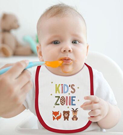 BK Kids Kids Zone Tasarımlı Kırmızı Bebek Body Zıbın ve Mama Önlüğü Hediye Seti-1