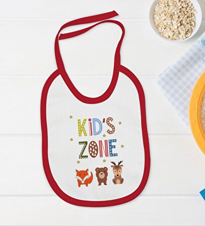 BK Kids Kids Zone Tasarımlı Kırmızı Bebek Body Zıbın ve Mama Önlüğü Hediye Seti-1