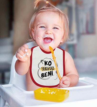 BK Kids Ko Verun Beni Tasarımlı Kırmızı Bebek Body Zıbın ve Mama Önlüğü Hediye Seti-1