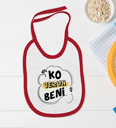 BK Kids Ko Verun Beni Tasarımlı Kırmızı Bebek Body Zıbın ve Mama Önlüğü Hediye Seti-1