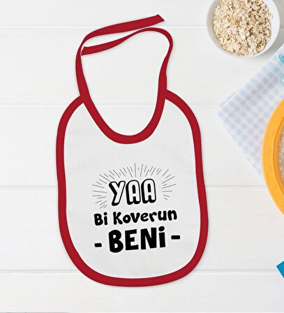 BK Kids Koverun Beni Tasarımlı Kırmızı Bebek Body Zıbın ve Mama Önlüğü Hediye Seti-1