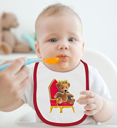 BK Kids Kral Tasarımlı Kırmızı Bebek Body Zıbın ve Mama Önlüğü Hediye Seti-1