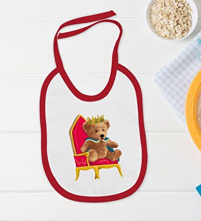 BK Kids Kral Tasarımlı Kırmızı Bebek Body Zıbın ve Mama Önlüğü Hediye Seti-1