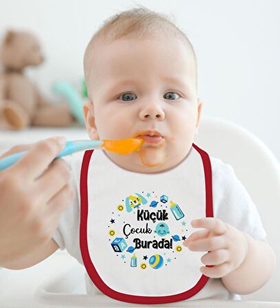 BK Kids Küçük Çocuk Burada Tasarımlı Kırmızı Bebek Body Zıbın ve Mama Önlüğü Hediye Seti-1