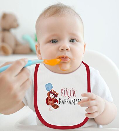 BK Kids Küçük Kahraman Tasarımlı Kırmızı Bebek Body Zıbın ve Mama Önlüğü Hediye Seti-1