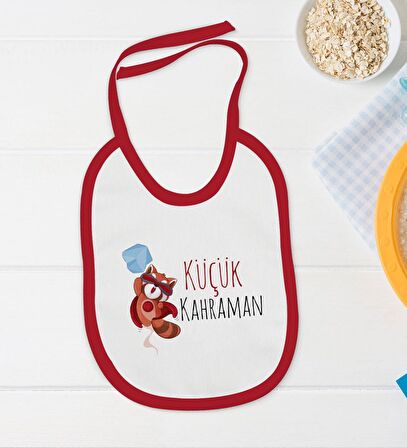 BK Kids Küçük Kahraman Tasarımlı Kırmızı Bebek Body Zıbın ve Mama Önlüğü Hediye Seti-1