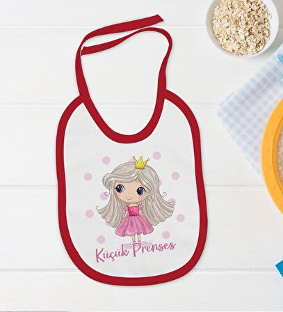 BK Kids Küçük Prenses Tasarımlı Kırmızı Bebek Body Zıbın ve Mama Önlüğü Hediye Seti-1