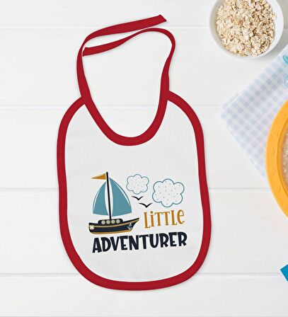 BK Kids Little Adventurer Tasarımlı Kırmızı Bebek Body Zıbın ve Mama Önlüğü Hediye Seti-1