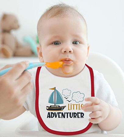 BK Kids Little Adventurer Tasarımlı Kırmızı Bebek Body Zıbın ve Mama Önlüğü Hediye Seti-1