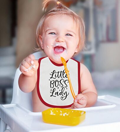 BK Kids Little Boss Lady Tasarımlı Kırmızı Bebek Body Zıbın ve Mama Önlüğü Hediye Seti-1