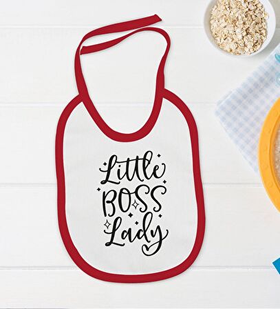 BK Kids Little Boss Lady Tasarımlı Kırmızı Bebek Body Zıbın ve Mama Önlüğü Hediye Seti-1