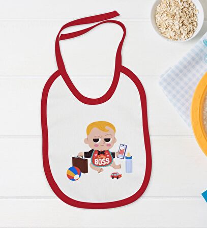 BK Kids Little Boss Tasarımlı Kırmızı Bebek Body Zıbın ve Mama Önlüğü Hediye Seti-1