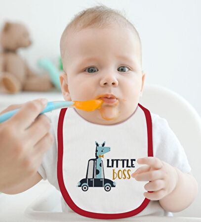 BK Kids Little Boss Tasarımlı Kırmızı Bebek Body Zıbın ve Mama Önlüğü Hediye Seti-1