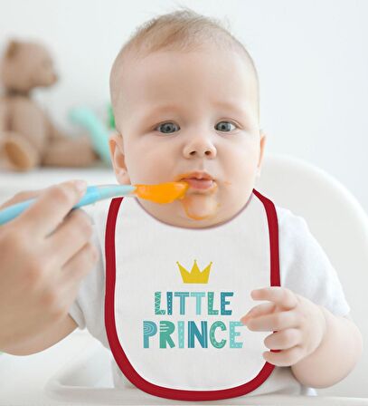 BK Kids Little Prince Tasarımlı Kırmızı Bebek Body Zıbın ve Mama Önlüğü Hediye Seti-1