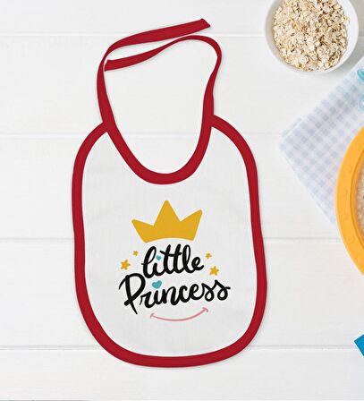 BK Kids Little Princess Tasarımlı Kırmızı Bebek Body Zıbın ve Mama Önlüğü Hediye Seti-1