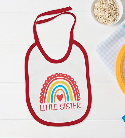 BK Kids Little Sister Tasarımlı Kırmızı Bebek Body Zıbın ve Mama Önlüğü Hediye Seti-1