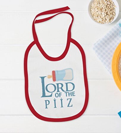BK Kids Lord Of The Piiz Tasarımlı Kırmızı Bebek Body Zıbın ve Mama Önlüğü Hediye Seti-1