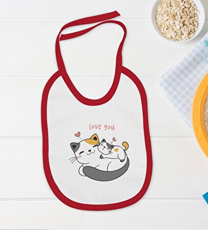 BK Kids Love You Tasarımlı Kırmızı Bebek Body Zıbın ve Mama Önlüğü Hediye Seti-1