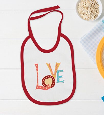 BK Kids Love Tasarımlı Kırmızı Bebek Body Zıbın ve Mama Önlüğü Hediye Seti-1