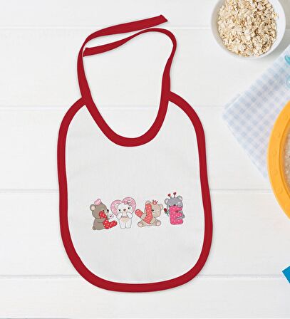 BK Kids Love Tasarımlı Kırmızı Bebek Body Zıbın ve Mama Önlüğü Hediye Seti-2