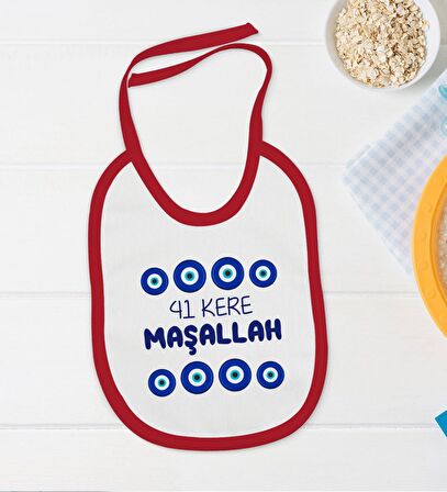 BK Kids Maşallah Tasarımlı Kırmızı Bebek Body Zıbın ve Mama Önlüğü Hediye Seti-2