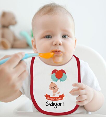 BK Kids Mekanın Sahibi Geliyor Tasarımlı Kırmızı Bebek Body Zıbın ve Mama Önlüğü Hediye Seti-1