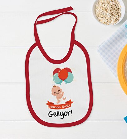 BK Kids Mekanın Sahibi Geliyor Tasarımlı Kırmızı Bebek Body Zıbın ve Mama Önlüğü Hediye Seti-1