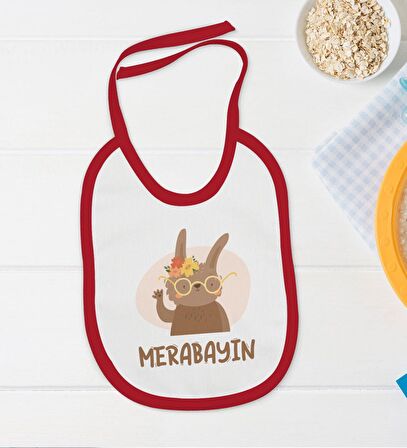 BK Kids Merabayın Tasarımlı Kırmızı Bebek Body Zıbın ve Mama Önlüğü Hediye Seti-1