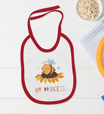 BK Kids My Princess Tasarımlı Kırmızı Bebek Body Zıbın ve Mama Önlüğü Hediye Seti-1