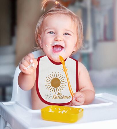 BK Kids My Sunshine Tasarımlı Kırmızı Bebek Body Zıbın ve Mama Önlüğü Hediye Seti-1