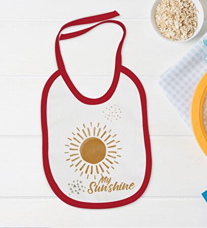 BK Kids My Sunshine Tasarımlı Kırmızı Bebek Body Zıbın ve Mama Önlüğü Hediye Seti-1