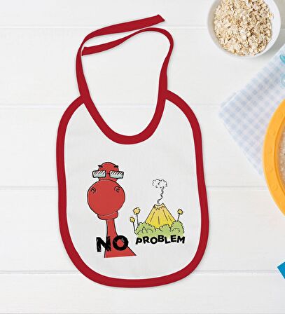 BK Kids No Problem Tasarımlı Kırmızı Bebek Body Zıbın ve Mama Önlüğü Hediye Seti-1