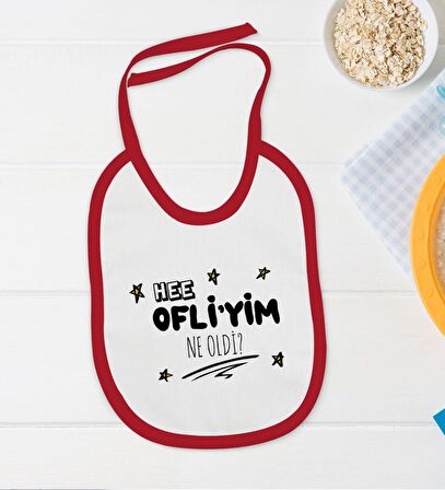 BK Kids Ofliyim Ne Oldi Tasarımlı Kırmızı Bebek Body Zıbın ve Mama Önlüğü Hediye Seti-1