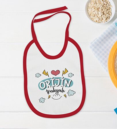 BK Kids Orjin Trakyalı Tasarımlı Kırmızı Bebek Body Zıbın ve Mama Önlüğü Hediye Seti-1