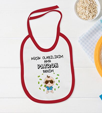 BK Kids Patron Benim Tasarımlı Kırmızı Bebek Body Zıbın ve Mama Önlüğü Hediye Seti-1