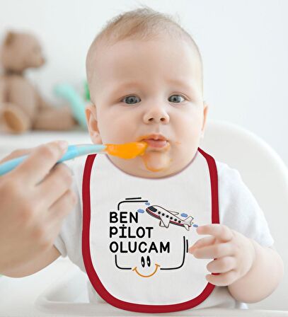 BK Kids Pilot Olucam Tasarımlı Kırmızı Bebek Body Zıbın ve Mama Önlüğü Hediye Seti-1