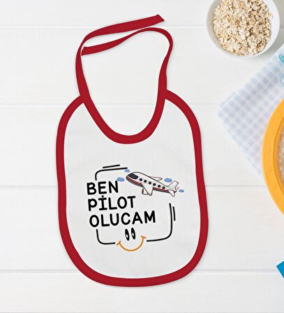 BK Kids Pilot Olucam Tasarımlı Kırmızı Bebek Body Zıbın ve Mama Önlüğü Hediye Seti-1