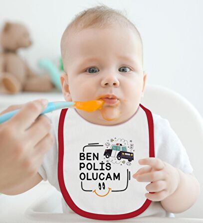 BK Kids Polis Olucam Tasarımlı Kırmızı Bebek Body Zıbın ve Mama Önlüğü Hediye Seti-1