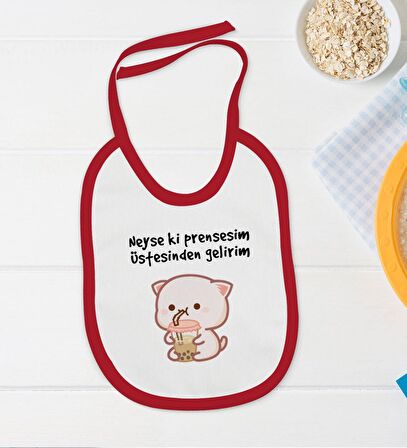 BK Kids Prensesim Üstesinden Gelirim Tasarımlı Kırmızı Bebek Body Zıbın ve Mama Önlüğü Hediye Seti-1