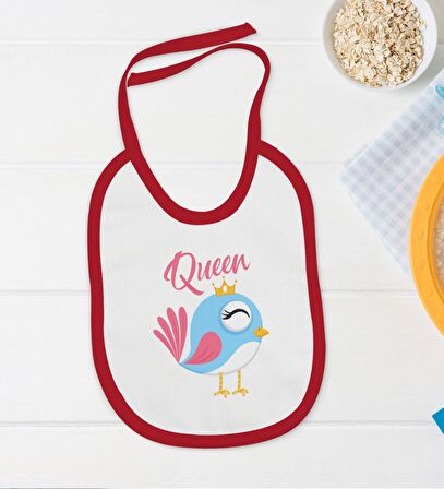 BK Kids Queen Tasarımlı Kırmızı Bebek Body Zıbın ve Mama Önlüğü Hediye Seti-1